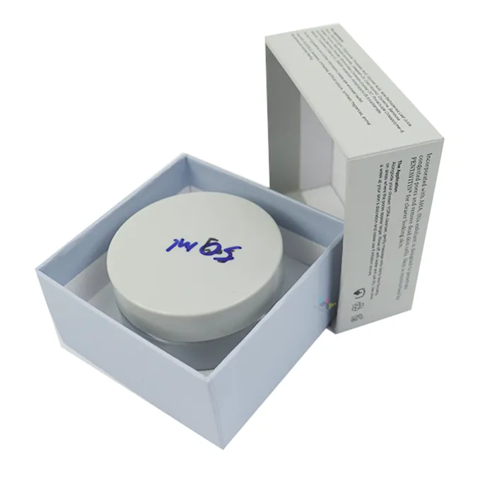 Full color printed skincare packaging box with ingredient text for facial exfoliant jar