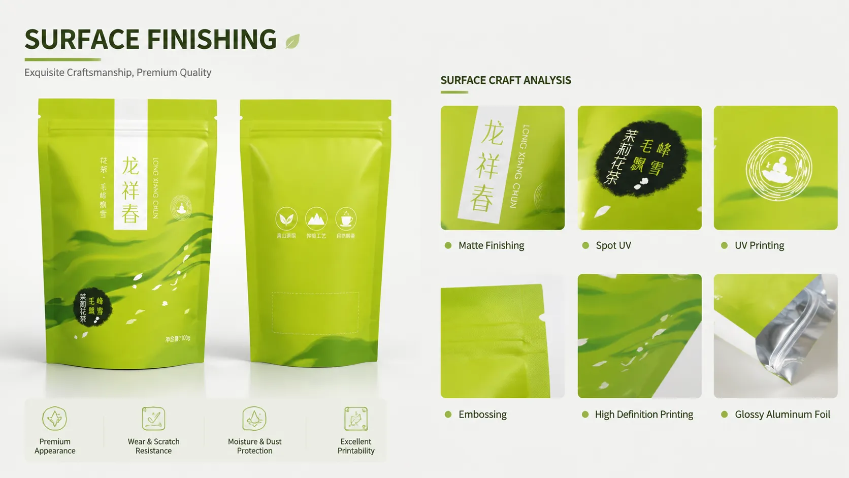 Custom Tea Packaging Resealable Aluminum Foil Stand‑Up Pouch Bags for Loose Leaf Tea-process