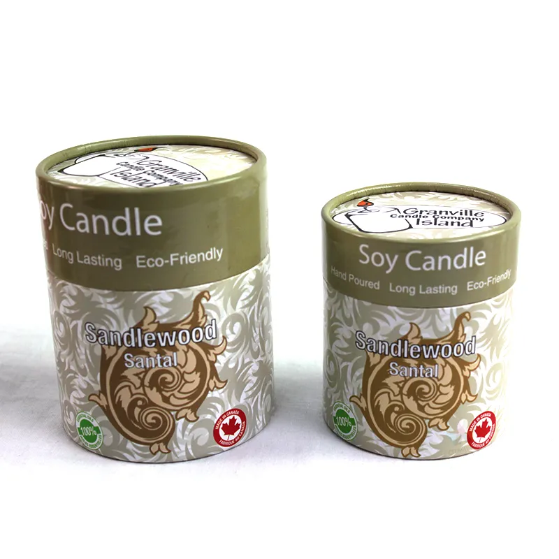 Two‑size custom printed eco‑friendly paper tube candle boxes for soy candle brand retail