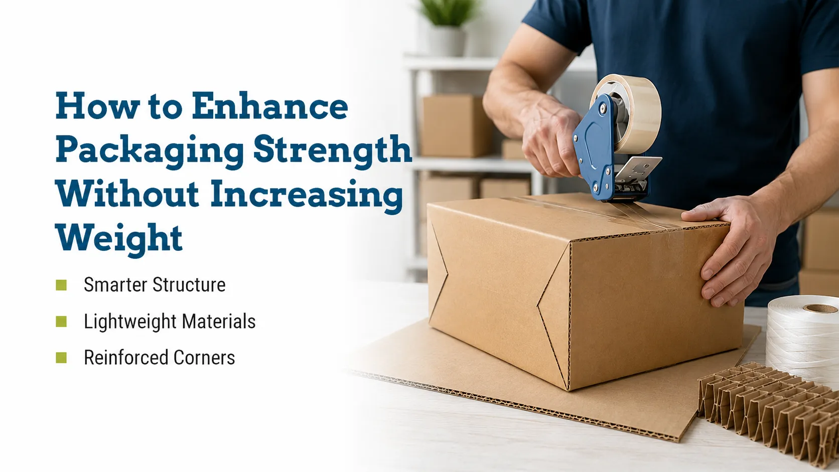 Smart box structure with reinforced corners and lightweight materials to strengthen packaging without increasing weight