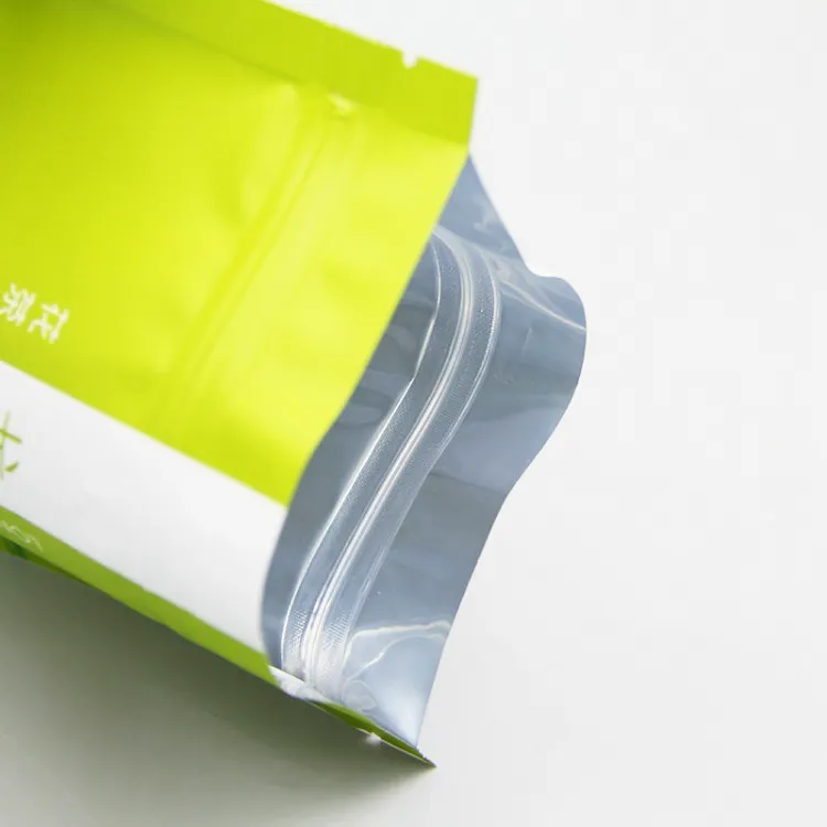 Resealable zipper close‑up of custom tea packaging stand‑up pouch bag