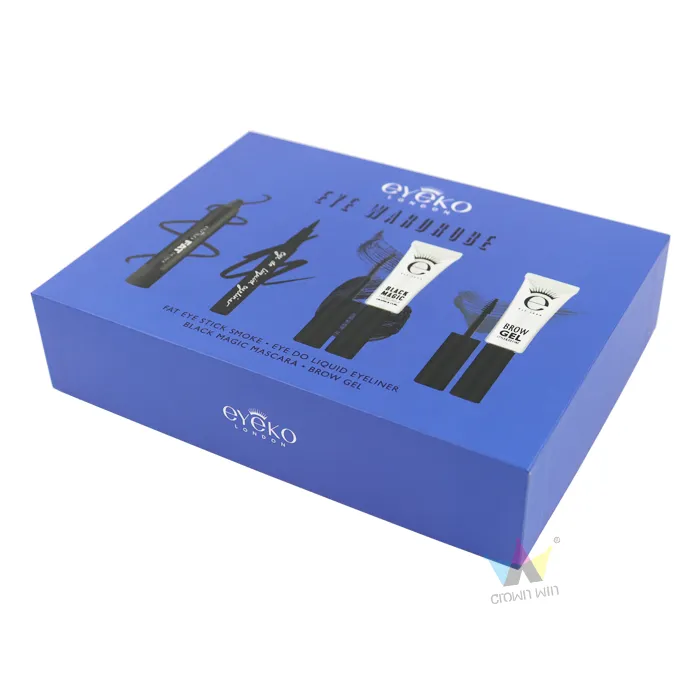 Rigid cosmetic gift packaging box custom printed eye makeup kit box side angle