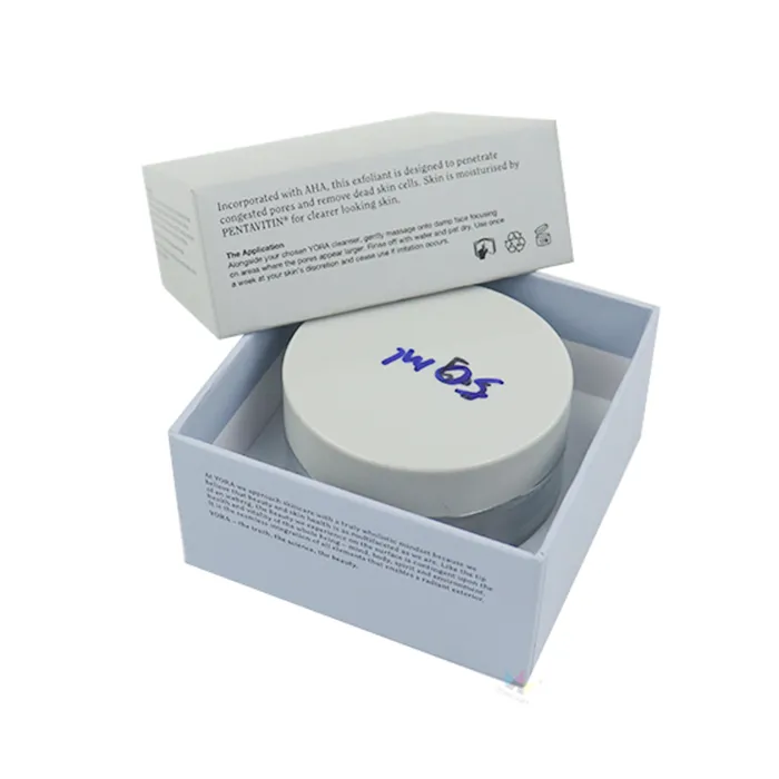 Rigid skincare jar packaging box light‑grey lid‑base box holding round skincare cream jar