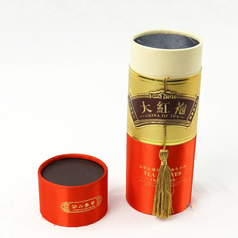 Premium satin fabric wrapped cylinder tea packaging tube box for premium loose‑leaf tea