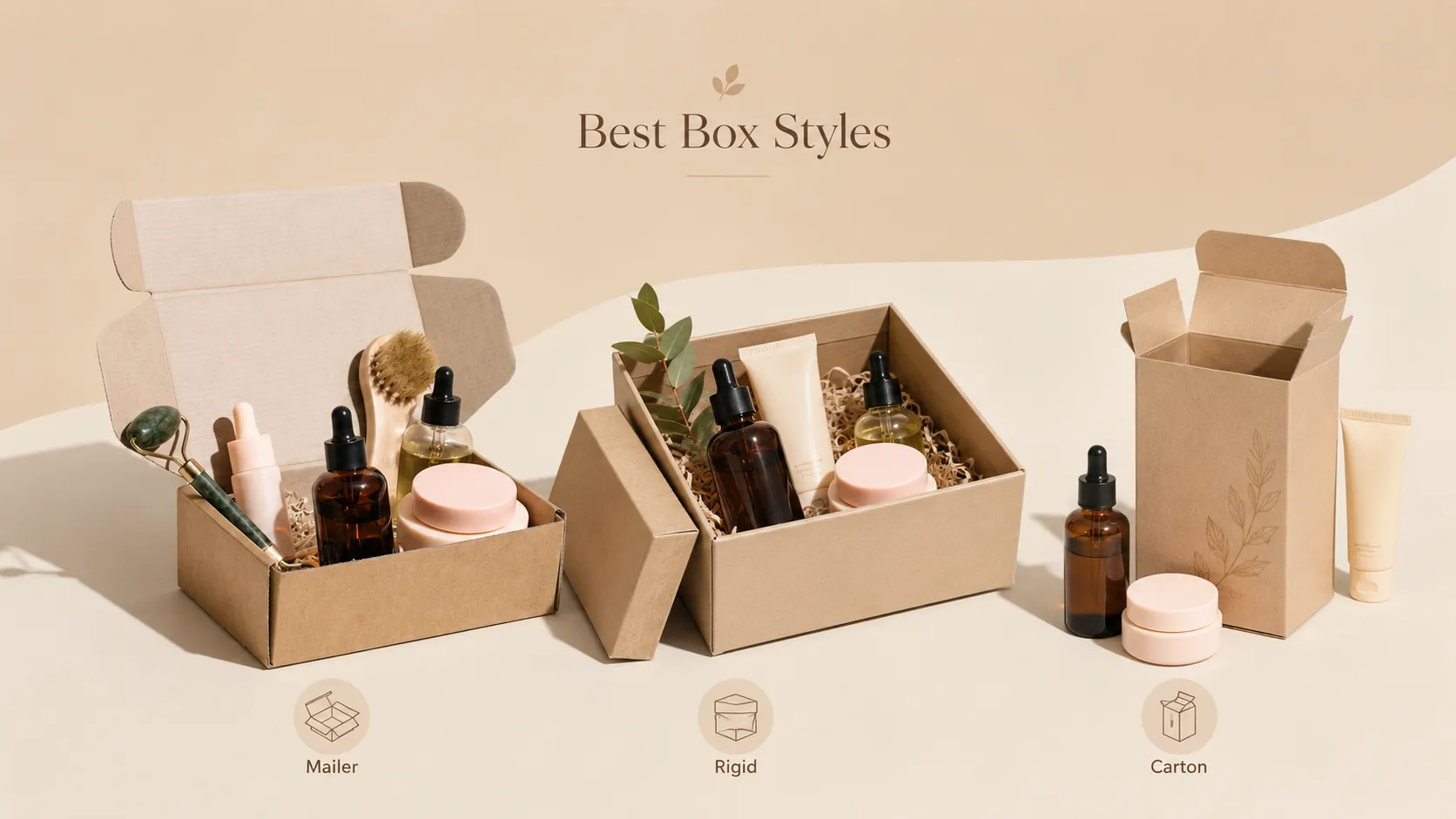 Mailer box, rigid gift box and folding carton options for new skincare brand custom packaging, Crown Win Packaging