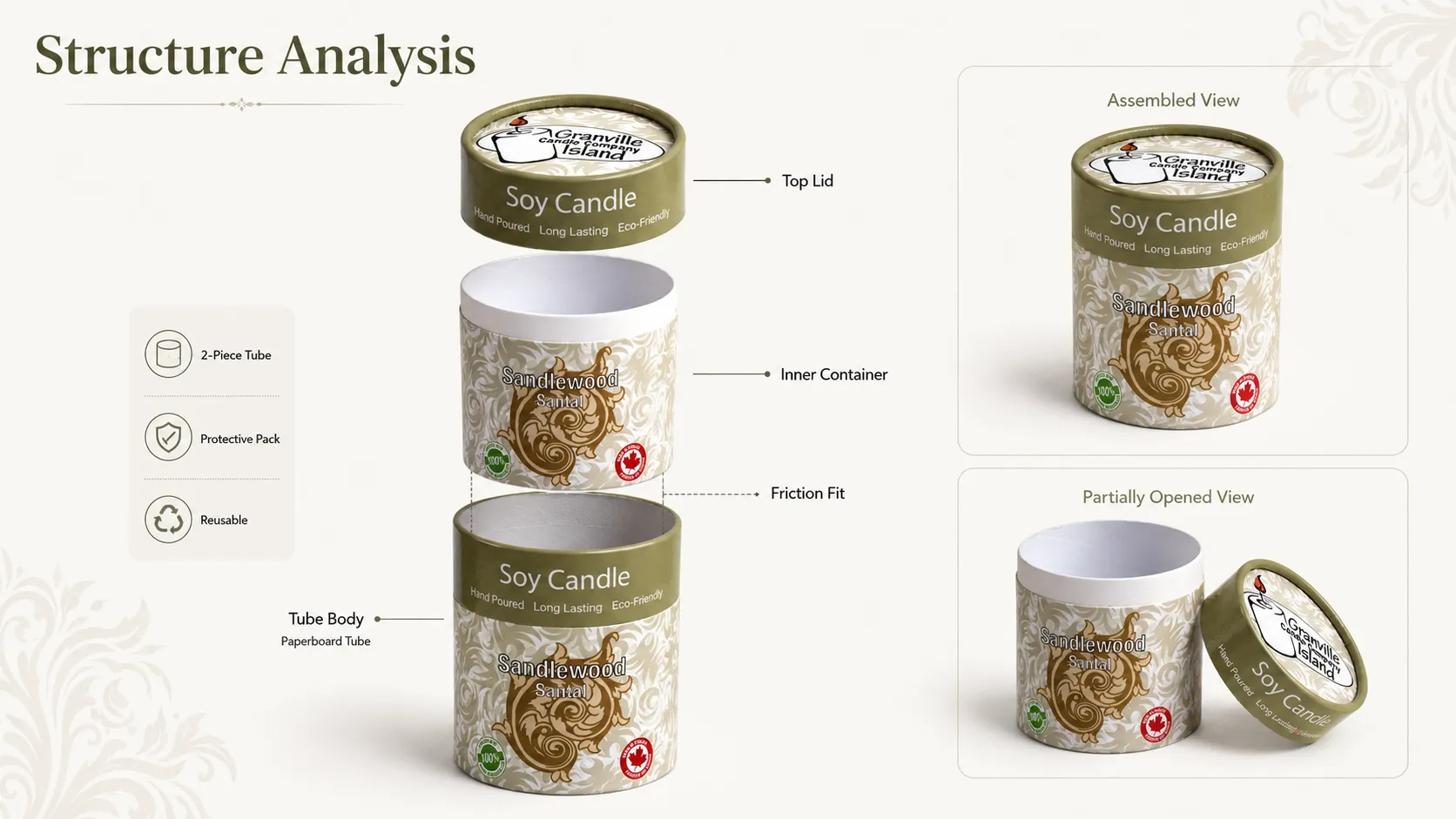 Custom Eco‑Friendly Paper Tube Candle Boxes, Recyclable Round Cylinder Packaging for Soy Candles-structure