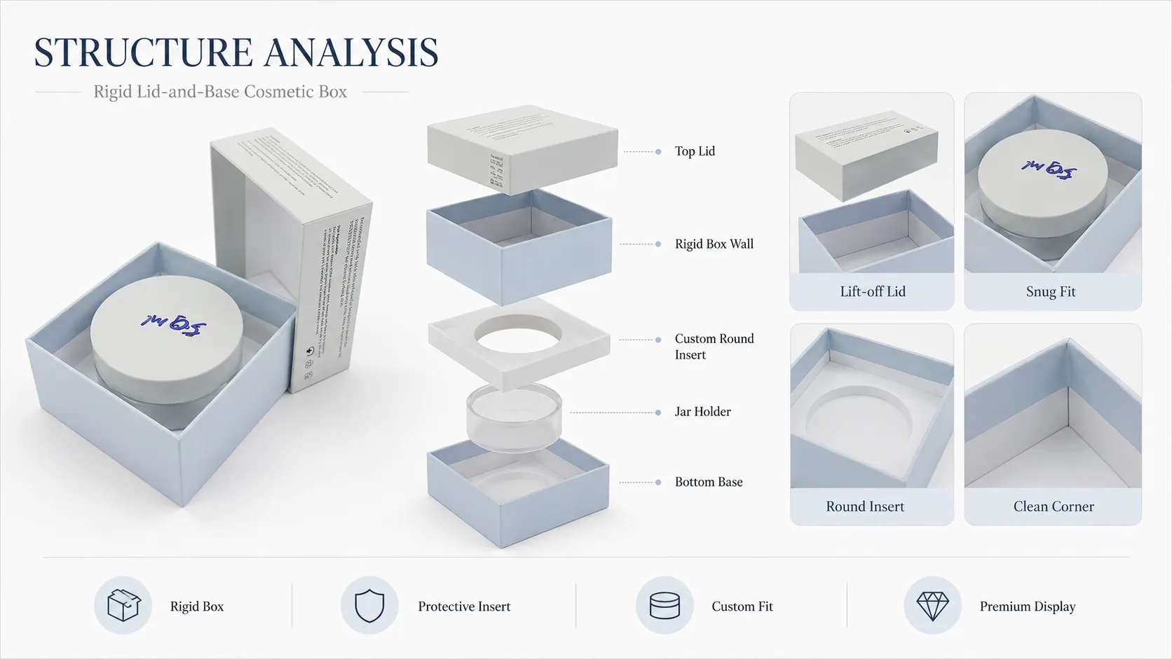 Custom Rigid Skincare Packaging Box | Lid & Base Box For Facial Cream Jar-structure