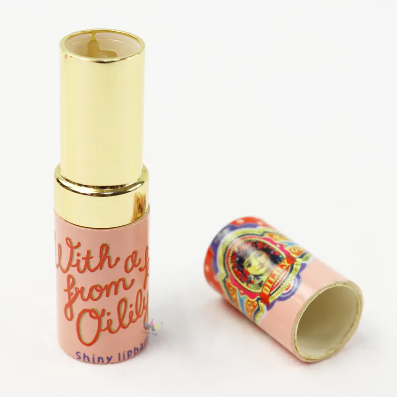 Cartoon printed cosmetic boxes, eco-friendly cylindrical paper tube packaging for lipstick and lip balm