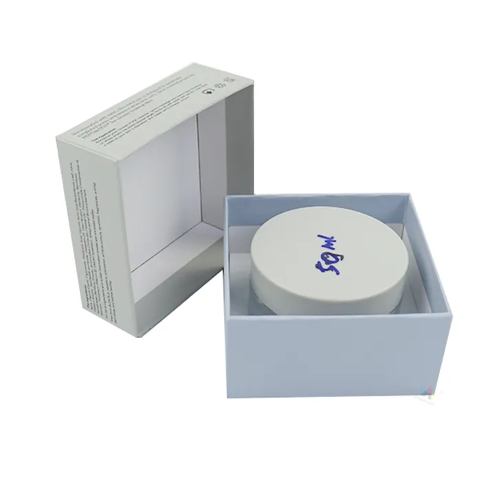 Wholesale custom skincare packaging rigid cosmetic jar box separated lid and base view