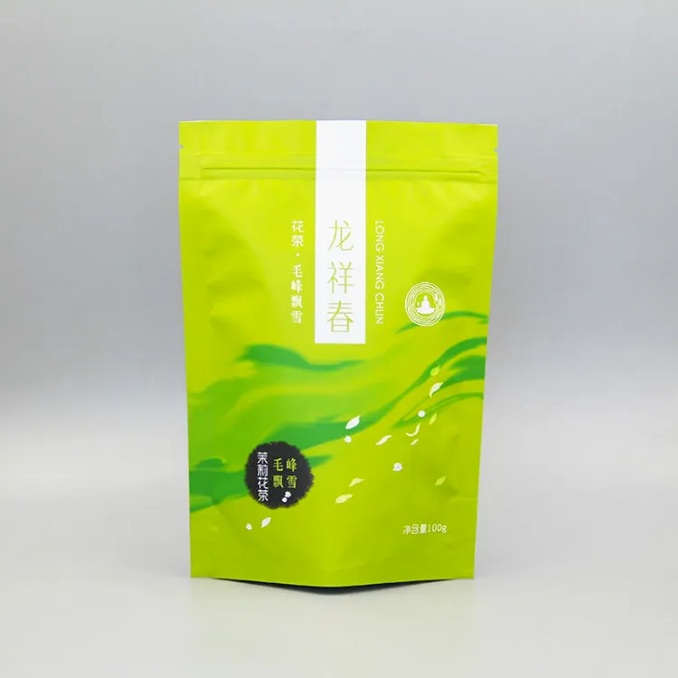 Full view custom printed tea packaging stand‑up pouch bag for loose leaf green tea retail
