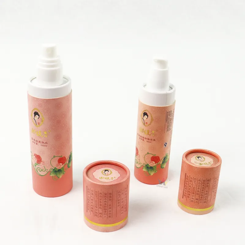 Wholesale custom skincare packaging, paper tube boxes matching spray pump toner and serum beauty bottles