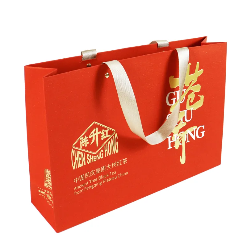 Custom printed tea brand paper gift bag for ancient tree black tea packaging