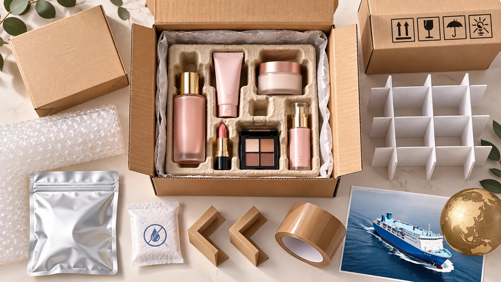 Moisture protection materials and custom cosmetic boxes prepared for sea shipment for beauty brands export