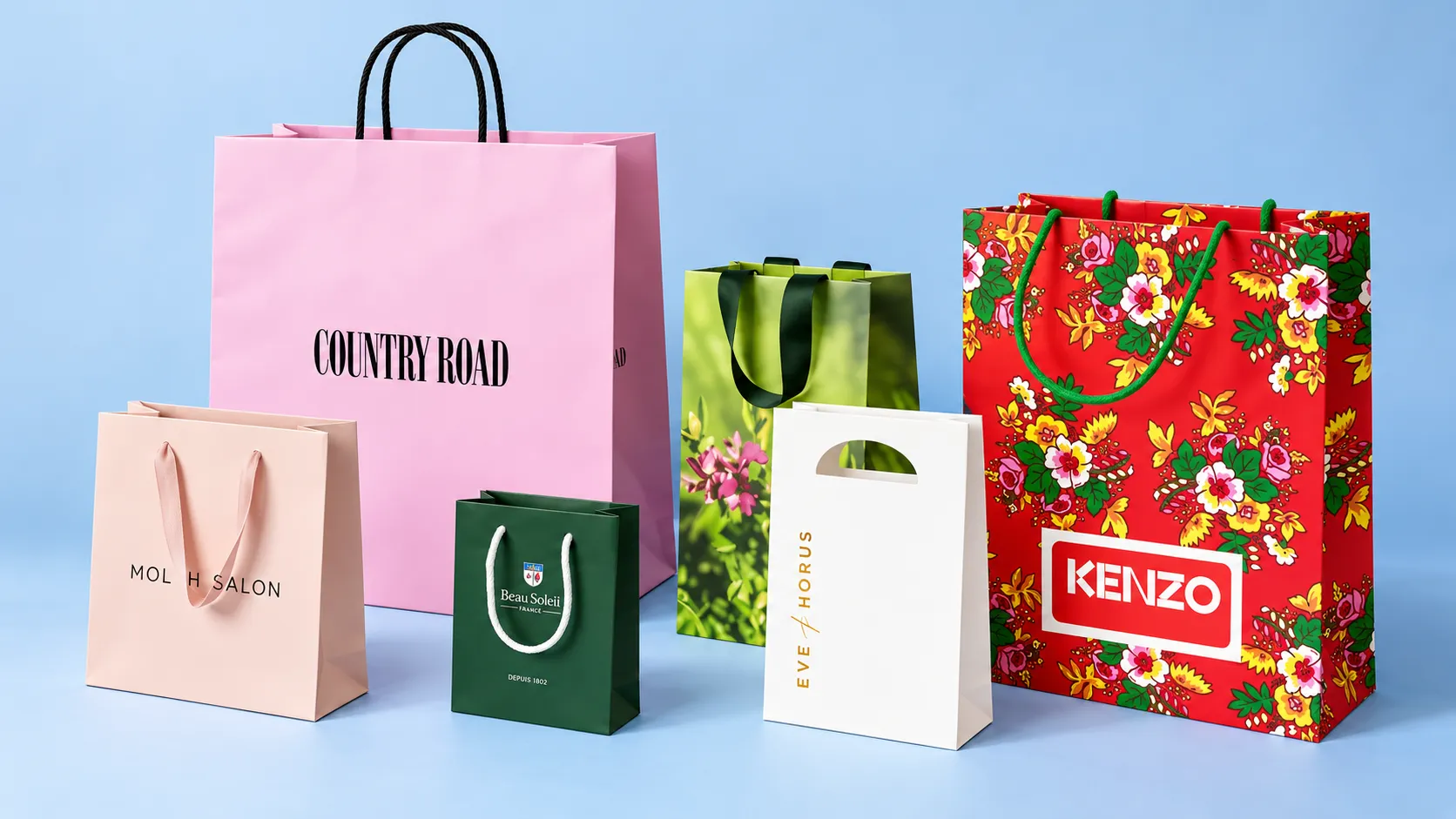 Custom branded paper bags in different sizes and styles