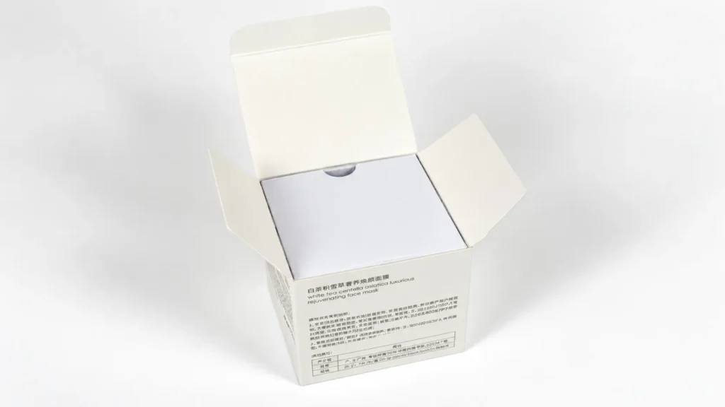 Open skincare carton sample showing the printed box structure.