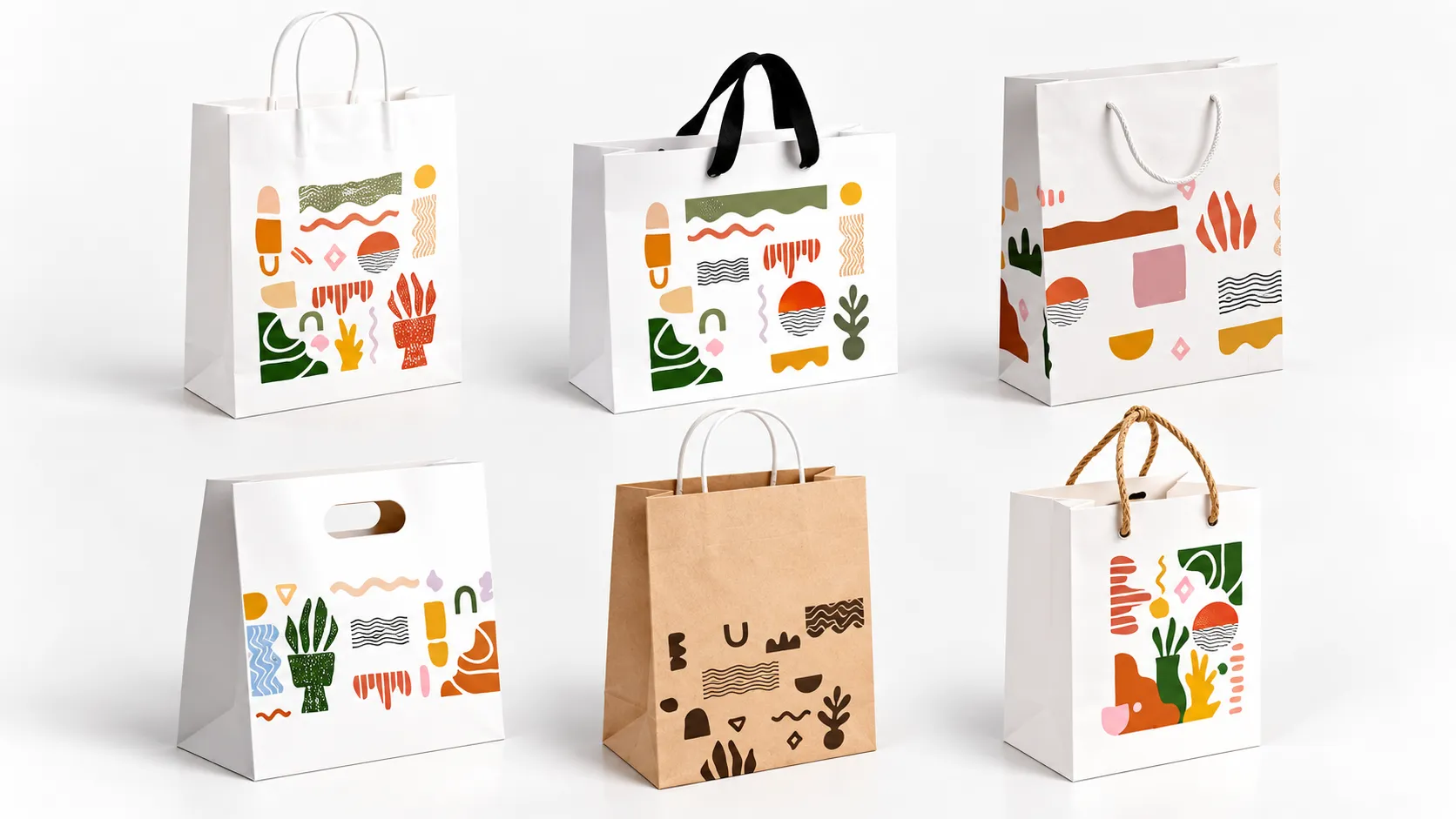 Custom paper bag quote example showing printed bags with rope and ribbon handles