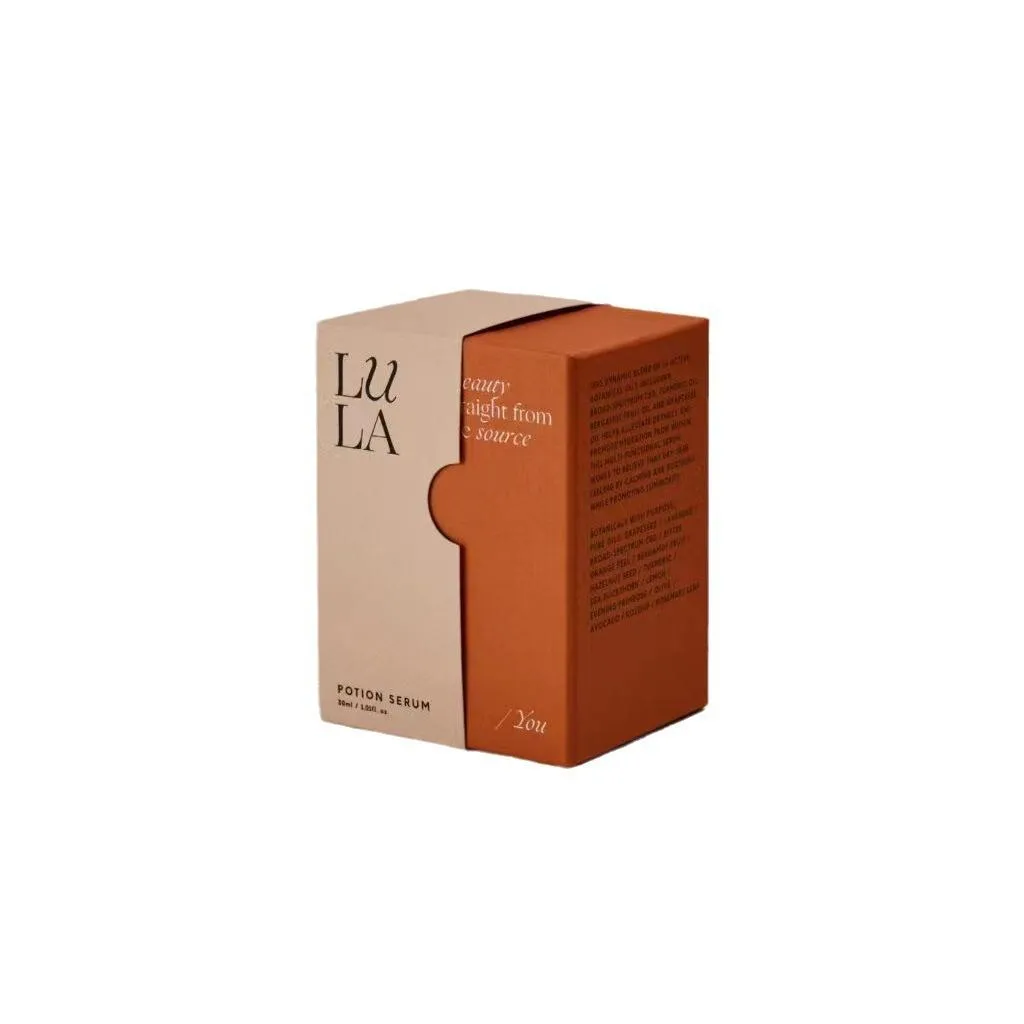 Minimalist brown cosmetic carton with a simple product label