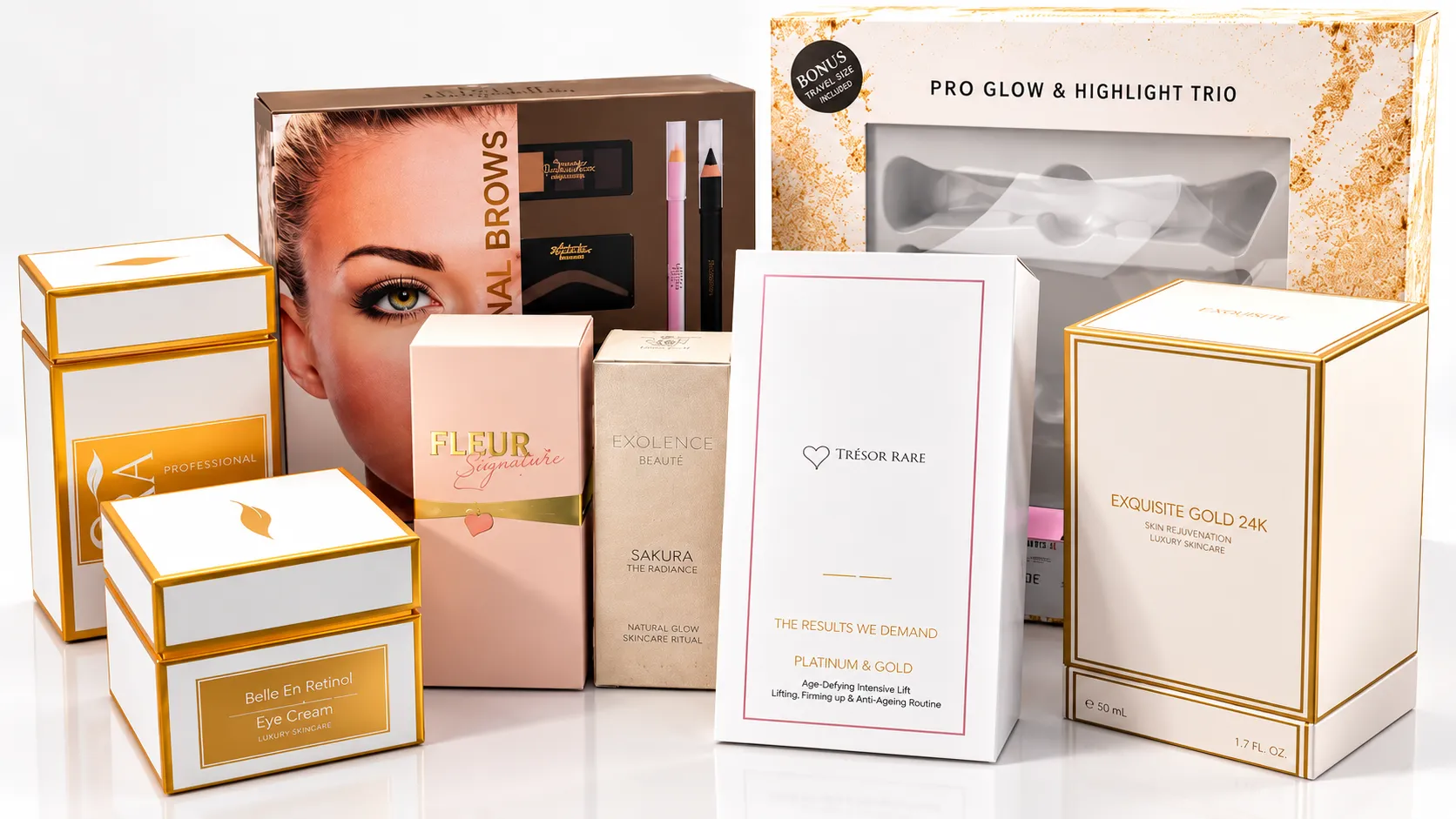 Custom skincare product cartons in assorted box styles for e-commerce orders